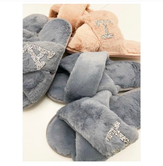 Ladies fluffy cross over slippers