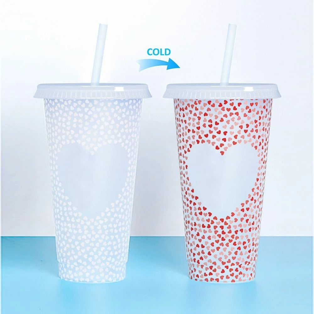Colour changing heart cups